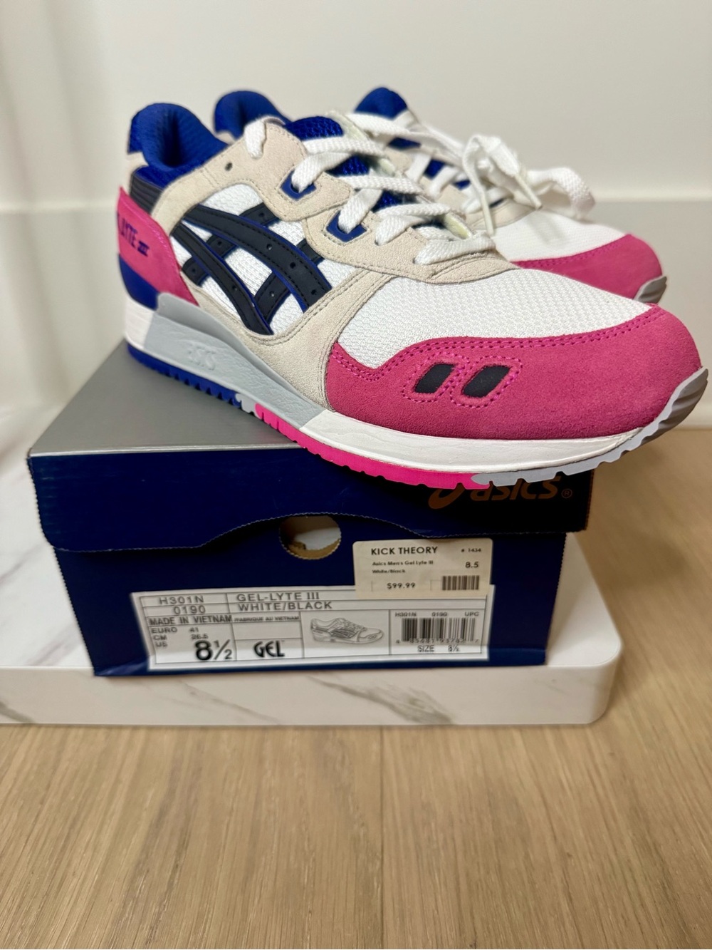 ASICS White/Pink/Blue Gel-Lyte III Men’s Sneakers